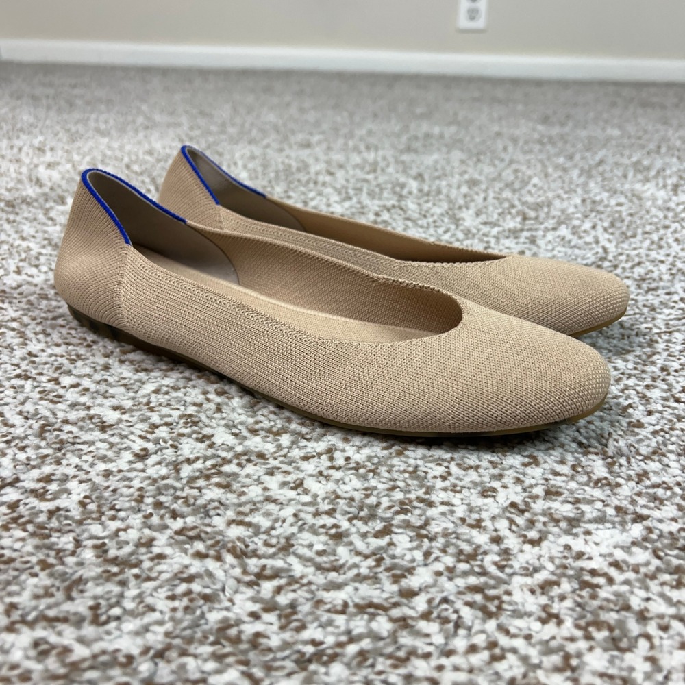 Rothys Shoes Womens 9.5 Tan Knit Flats Round Toe Ballet Slip On Casual Office